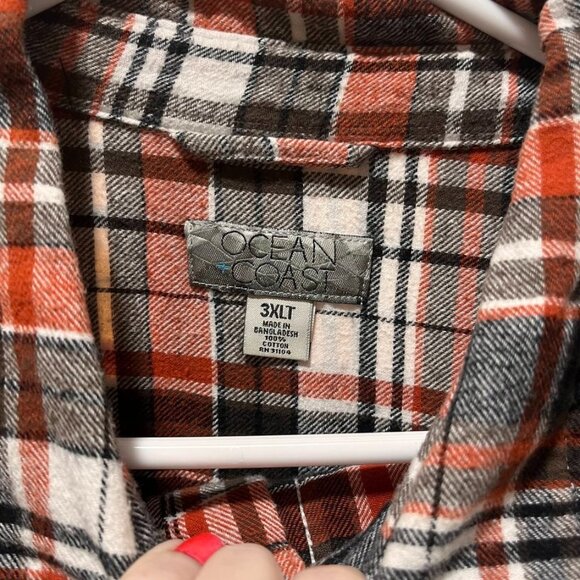 Ocean Coast Men’s Plaid Flannel Shirt 3XLT Long Tall Button Front - Picture 7 of 7